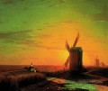 moulins à vent dans la steppe ukrainienne au coucher du soleil Ivan Aivazovsky